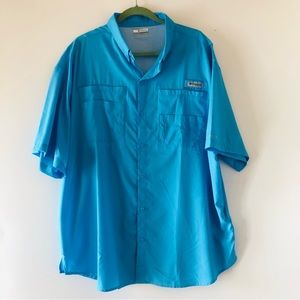 Columbia PFG Omni Shade Vented Back Short Sleeve Fishing Shirt Blue XXL/2TG Tall